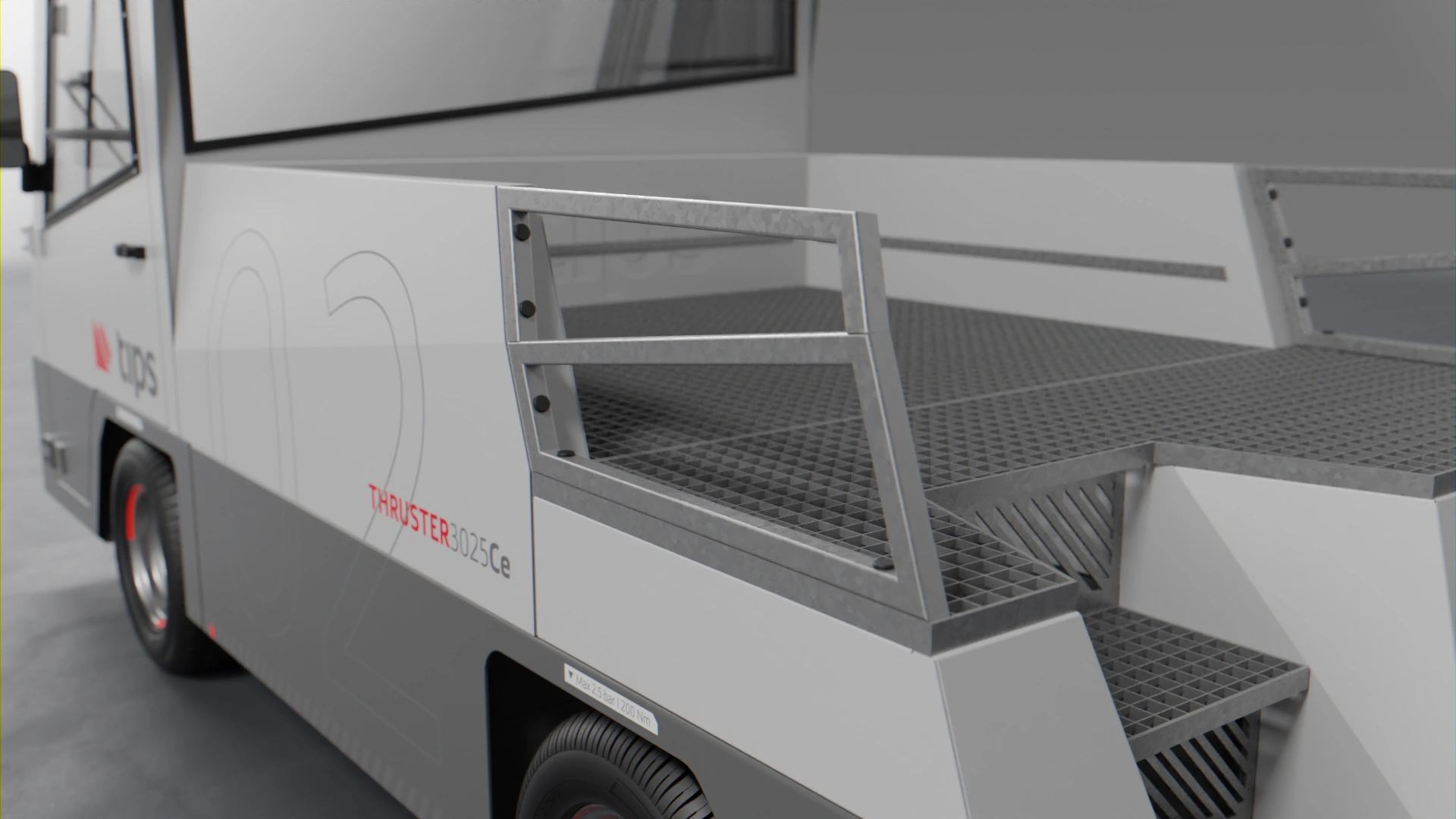 Tips-GSE-airport-vehicle-electric-modular-design-Thruster-tow-tractor-detail-rear-truck-cargo-bed