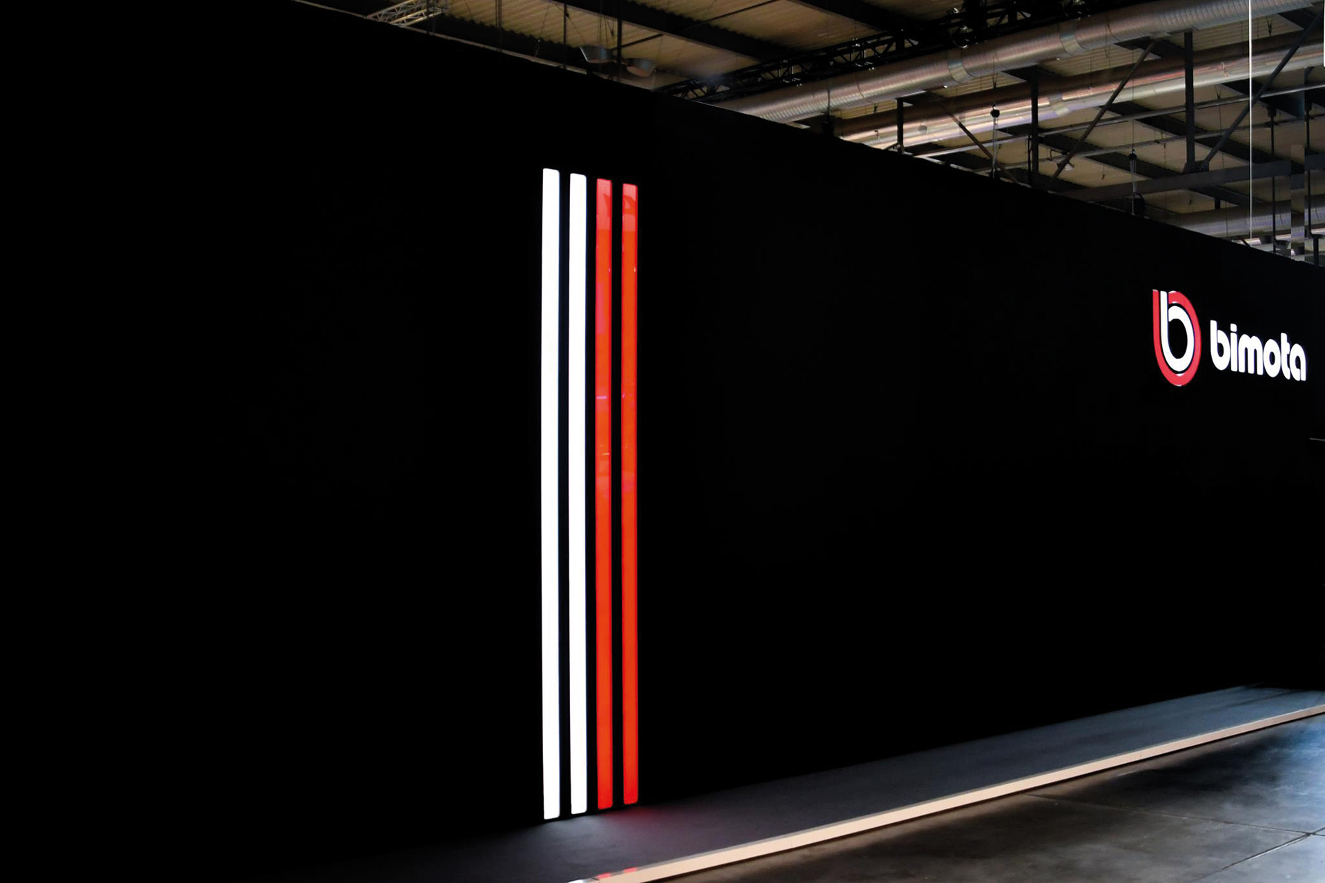 A computer visualsation of the trade fair booth concept exterior for the Bimota stand at Eicma 2019 in Milano.