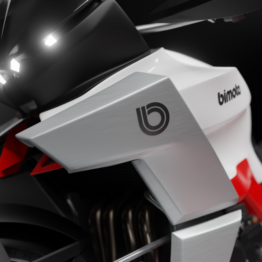 Visualisation of the Bimota Panoramica adventure motorcycle design concept, showing the side bodywork.