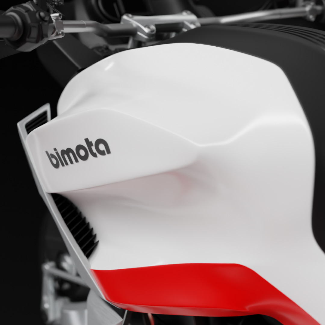 Visualisation of the Bimota Panoramica adventure motorcycle design concept, showing the side of the tank.