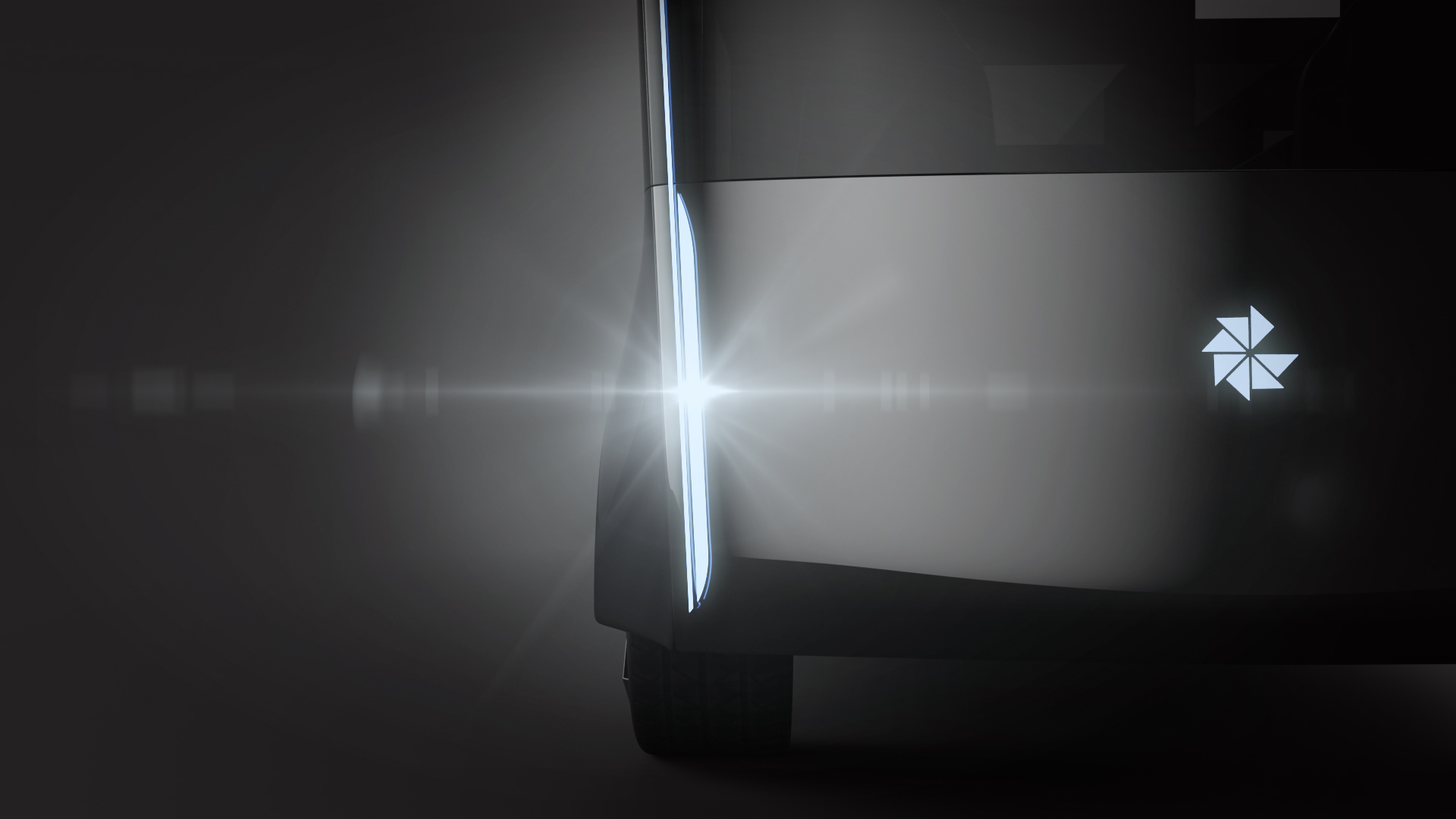 Visualisation of the Lastinski Green Freedom electric camper van concept, front detail of the headlight.