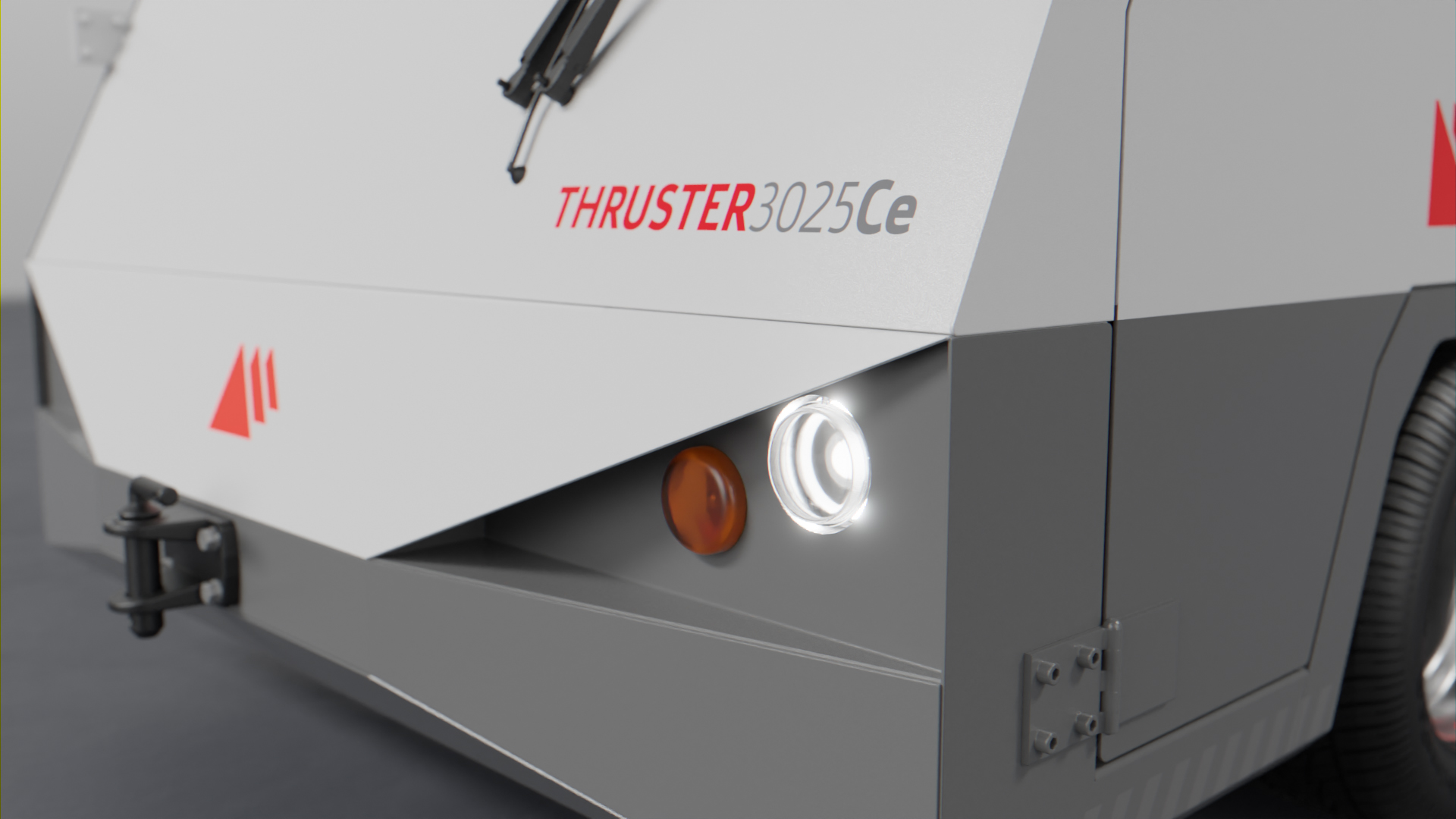 Visualisation of the Tips GSE Thruster electric airport tow tractor, showing the front headlight.