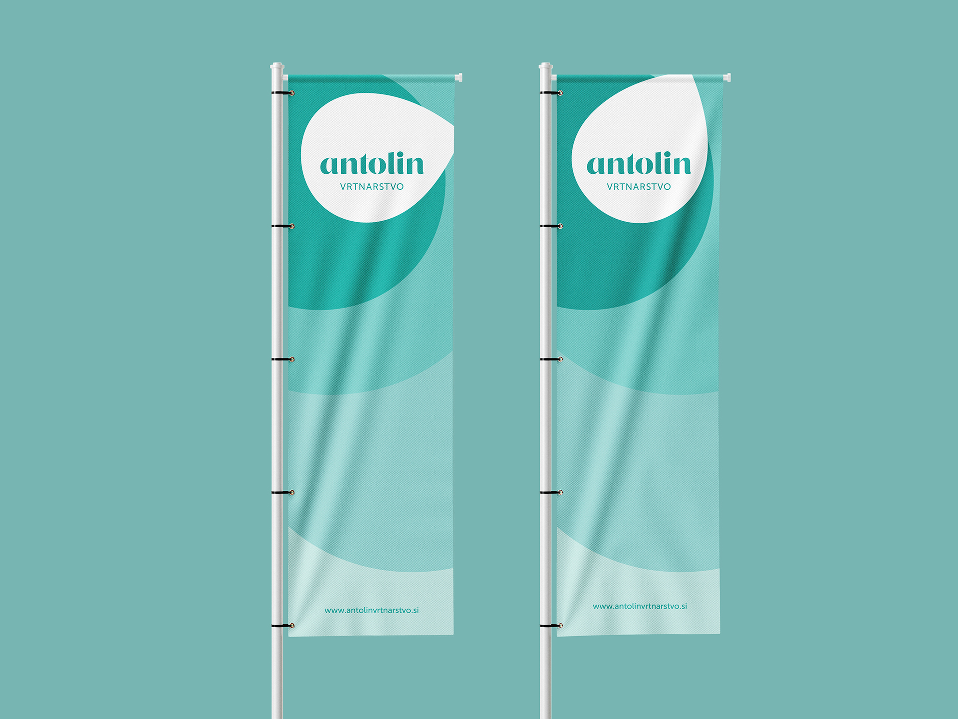 Visualisation of the Vrtnarstvo Antolin corporate brand identity design use case, showing an example of flag designs.
