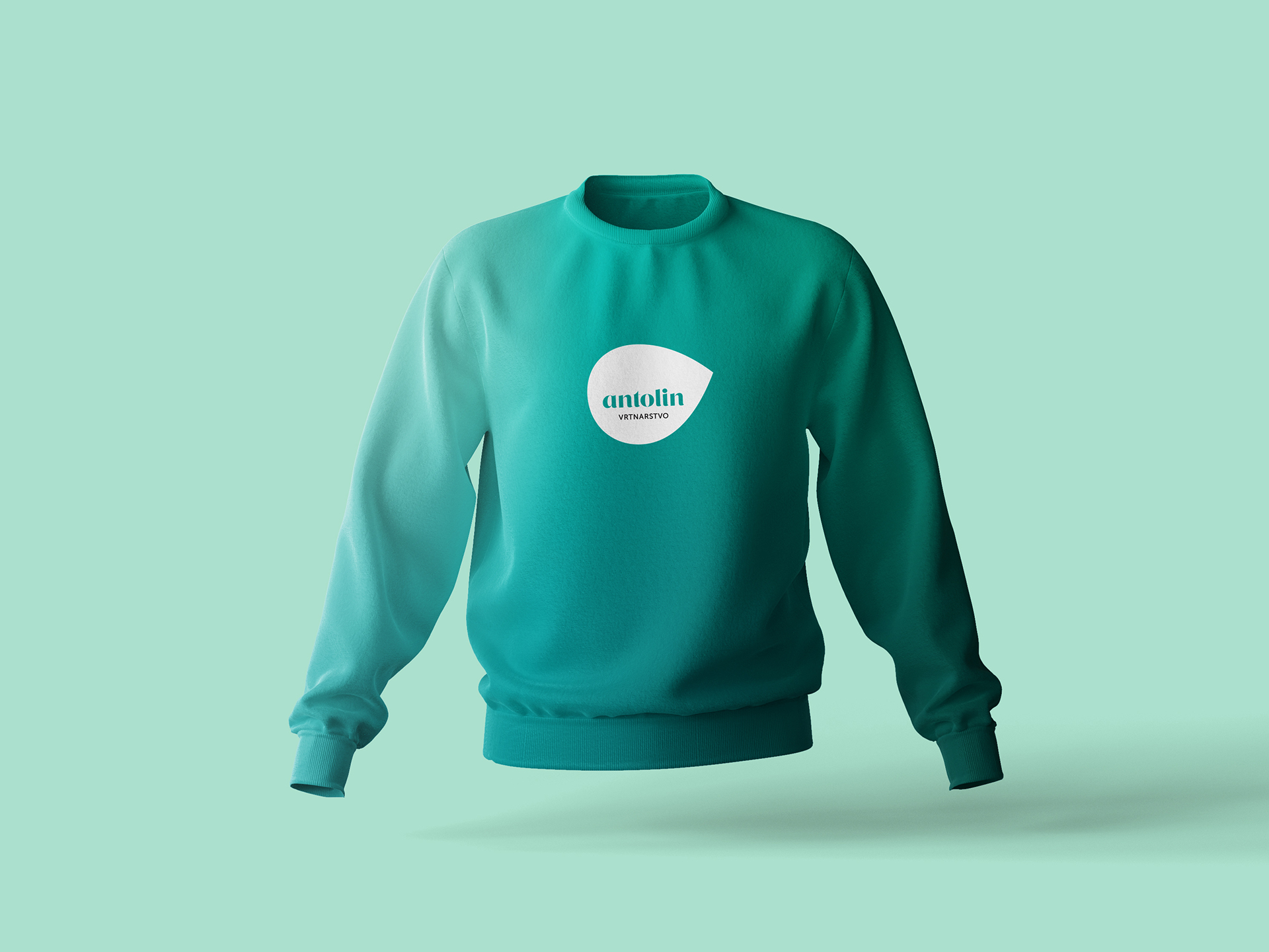 Visualisation of the Vrtnarstvo Antolin corporate brand identity design use case, showing a sweatshirt example with Antolin logo..