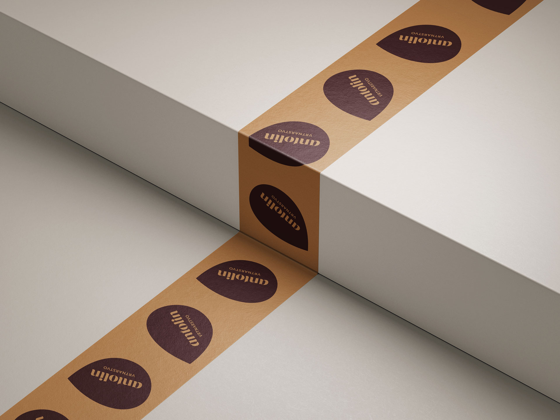 Visualisation of the Vrtnarstvo Antolin corporate brand identity design use case, showing a custom Antolin branded packing tape.