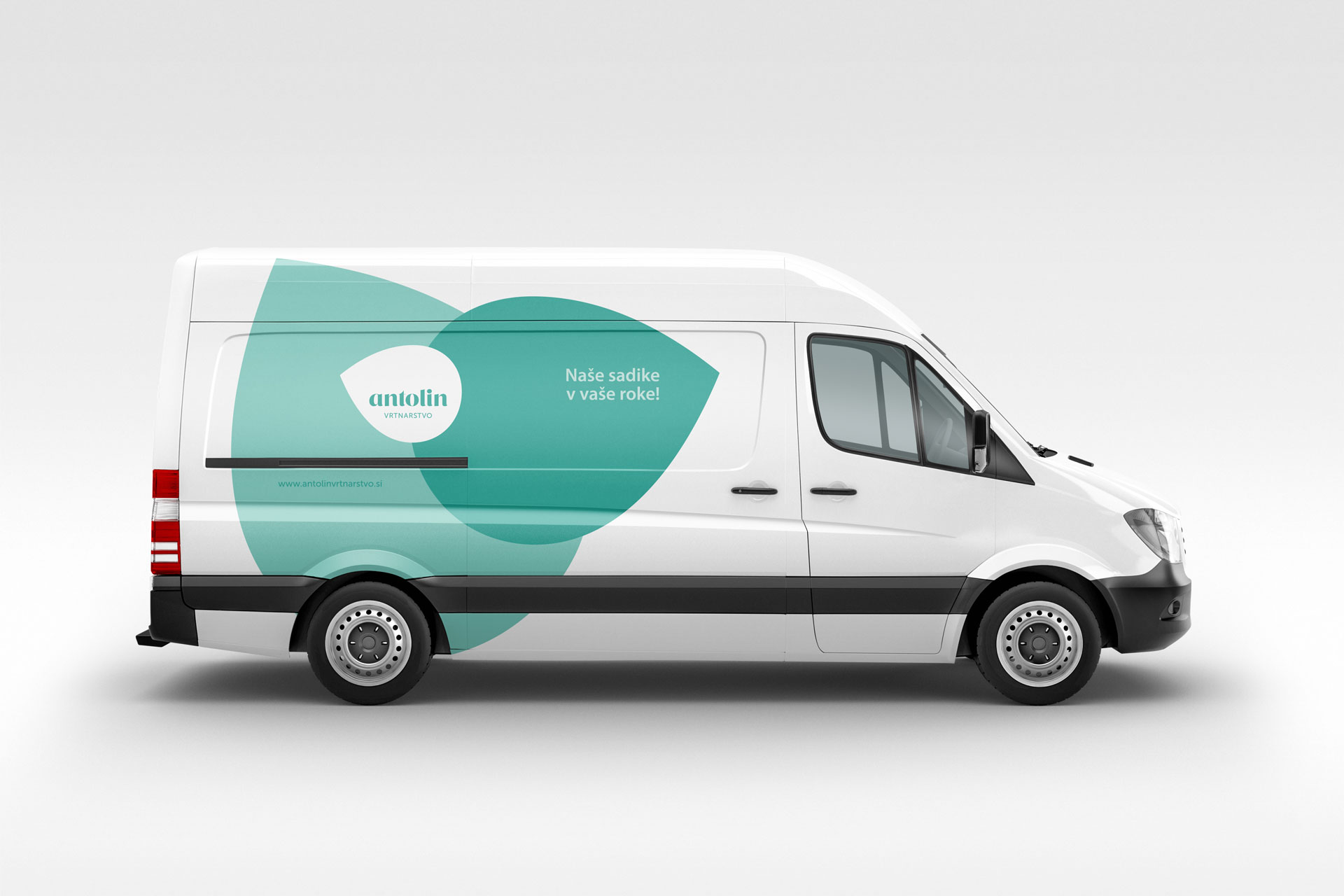Visualisation of the Vrtnarstvo Antolin corporate brand identity design use case, showing the Antolin branded van.