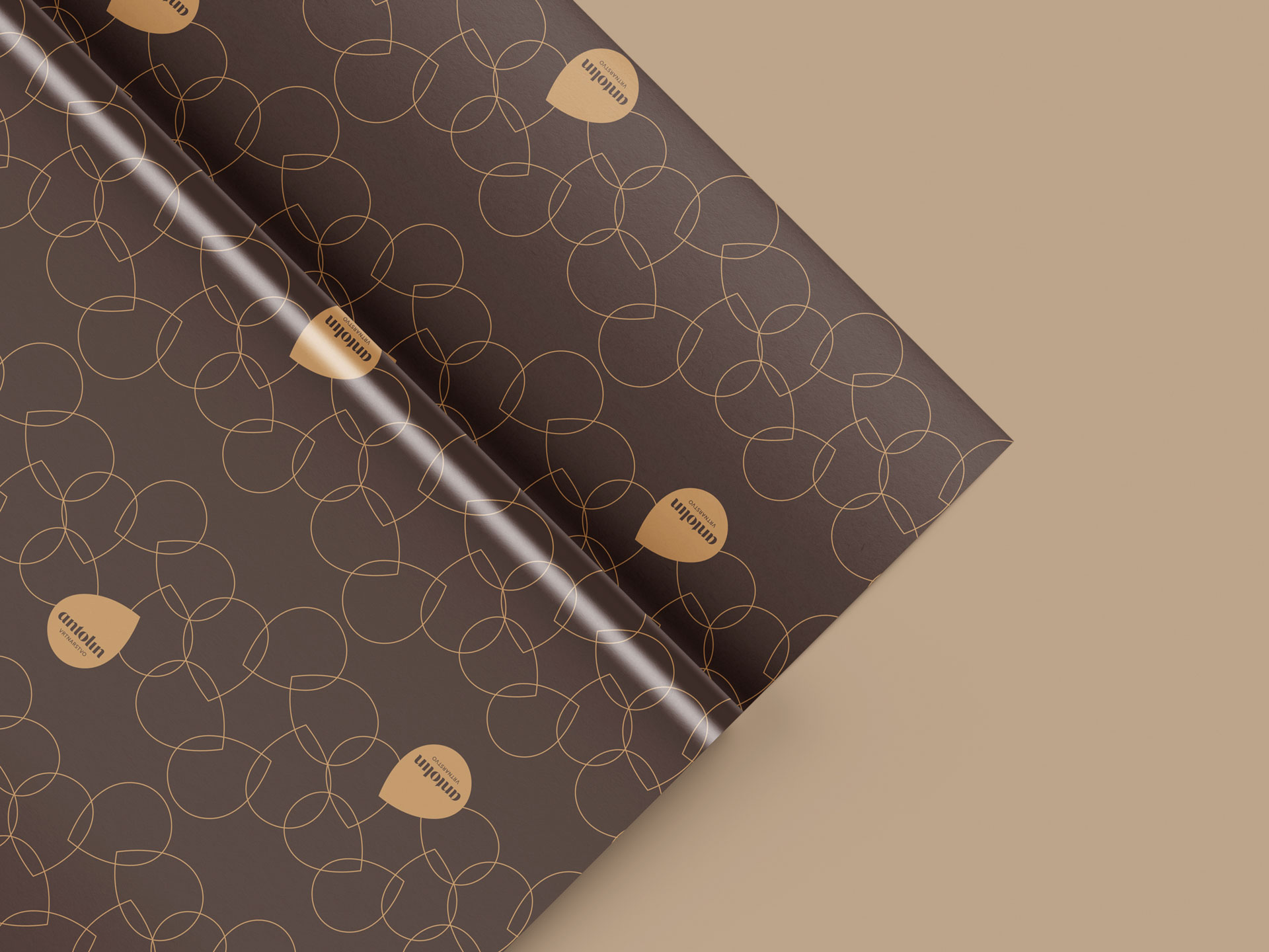 Visualisation of the Vrtnarstvo Antolin corporate brand identity design use case, showing the Antolin custom wrapping paper.