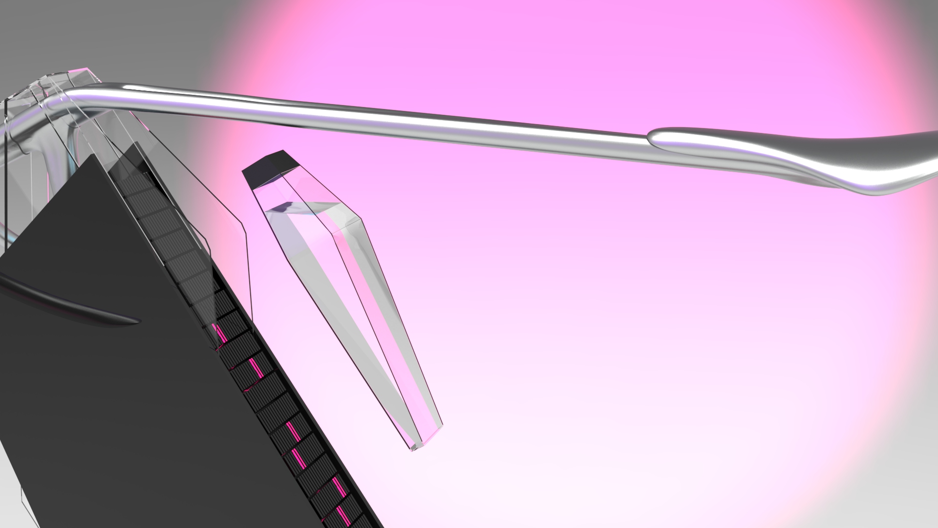 Close-up of a detached water botttle integrated into the body of a futuristic indoor bike.